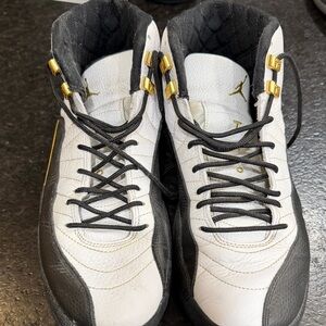 Jordan White and Black Sneakers with Gold Highlights